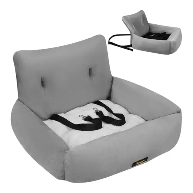 Purlov Auto zitje voor hond met gordelbevestiging en kussen - Grijs -  maat L