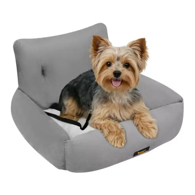 Purlov Auto zitje voor hond met gordelbevestiging en kussen - Grijs -  maat L