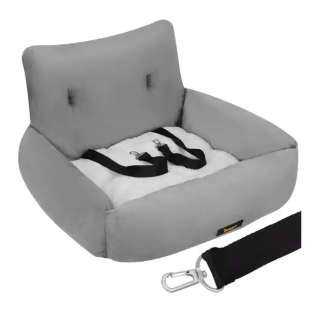 Purlov Auto zitje voor hond met gordelbevestiging en kussen - Grijs -  maat L