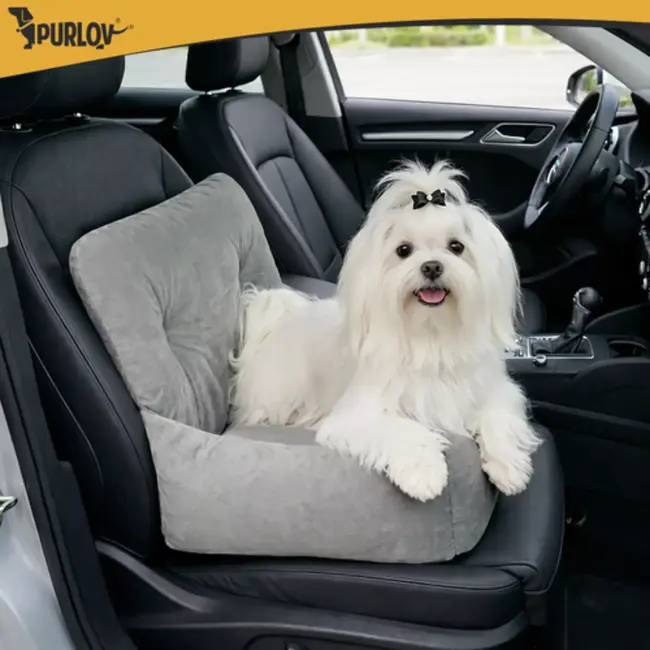 Purlov Auto zitje voor hond met gordelbevestiging en kussen - Grijs -  maat L