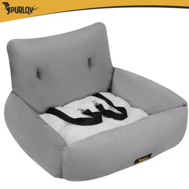 Purlov Auto zitje voor hond met gordelbevestiging en kussen - Grijs -  maat L