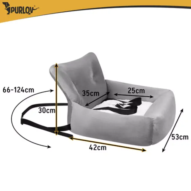 Purlov Auto zitje voor hond met gordelbevestiging en kussen - Grijs -  maat L