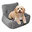Purlov Autostoel hond 44 x 35 x 30 cm grijs met riem en kussen voor veilig vervoer kleine dieren