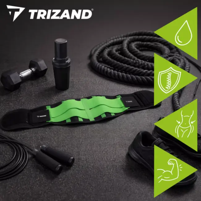 Trizand Zwart groene afslankband 120 cm met verstelbare taille 80 tot 110 cm voor fitness en ondersteuning