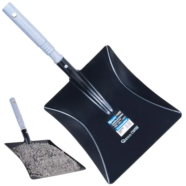 GEKO Zwarte as schep 22 x 23,5 cm met houten steel voor haard en kachel