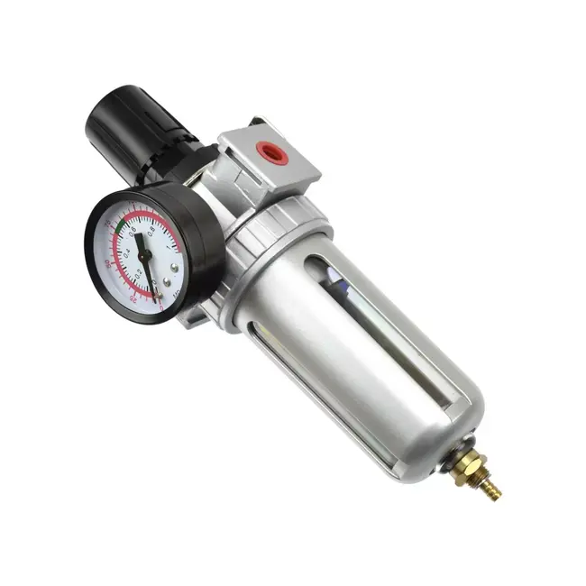 GEKO Luchtdrukregelaar 3/8 aluminium met filter en manometer tot 10 bar voor compressor