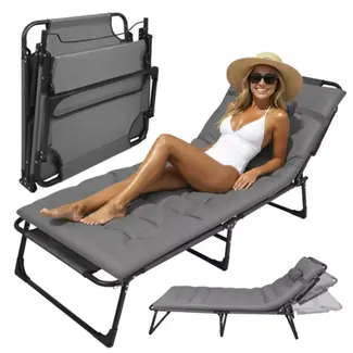 Trizand Opvouwbare ligstoel met kussen 192 x 68 x 28 cm grijs met 4 standen en draagvermogen 120 kg