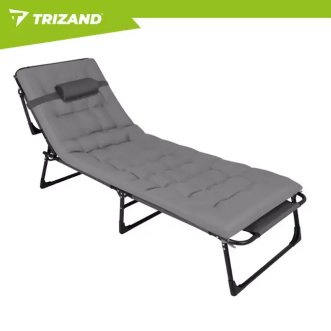 Trizand Opvouwbare ligstoel met kussen 192 x 68 x 28 cm grijs met 4 standen en draagvermogen 120 kg