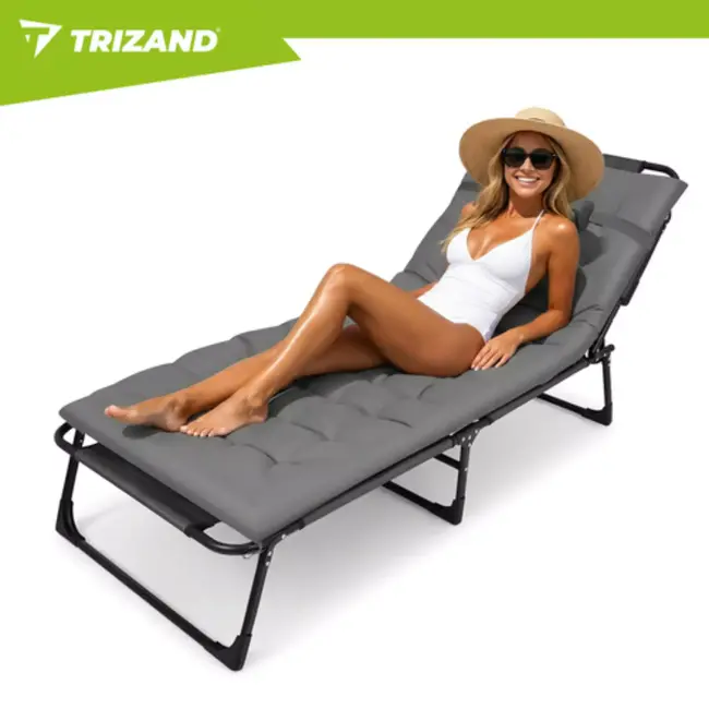 Trizand Opvouwbare ligstoel met kussen 192 x 68 x 28 cm grijs met 4 standen en draagvermogen 120 kg