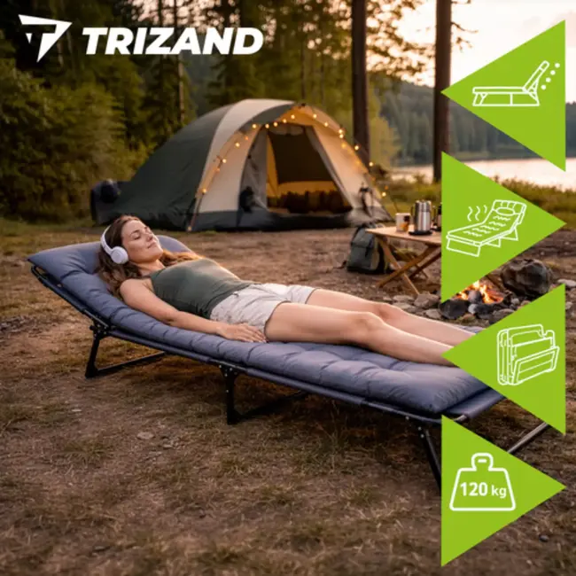 Trizand Opvouwbare ligstoel met kussen 192 x 68 x 28 cm grijs met 4 standen en draagvermogen 120 kg