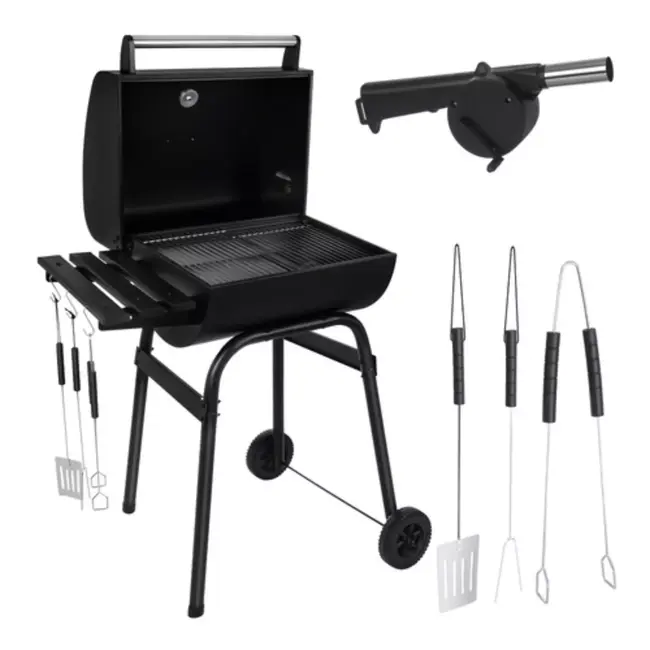 Kaminer Houtskool barbecue met thermometer en accessoires zwart 82 x 51 x 117 cm voor buitengebruik