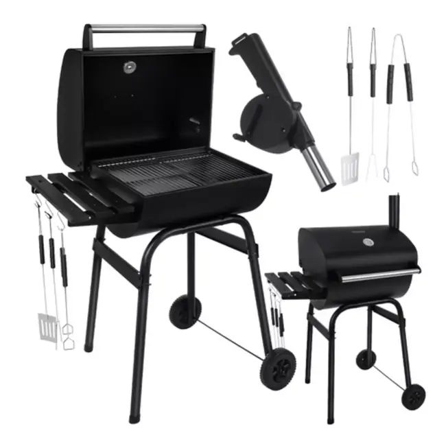 Kaminer Houtskool barbecue met thermometer en accessoires zwart 82 x 51 x 117 cm voor buitengebruik