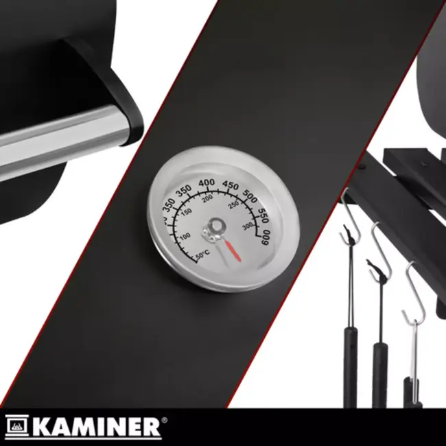 Kaminer Houtskool barbecue met thermometer en accessoires zwart 82 x 51 x 117 cm voor buitengebruik