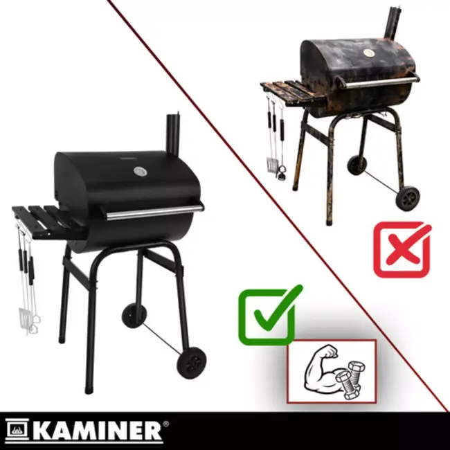 Kaminer Houtskool barbecue met thermometer en accessoires zwart 82 x 51 x 117 cm voor buitengebruik