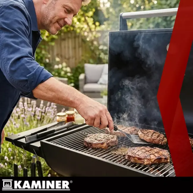 Kaminer Houtskool barbecue met thermometer en accessoires zwart 82 x 51 x 117 cm voor buitengebruik