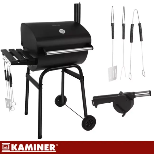 Kaminer Houtskool barbecue met thermometer en accessoires zwart 82 x 51 x 117 cm voor buitengebruik