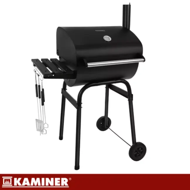 Kaminer Houtskool barbecue met thermometer en accessoires zwart 82 x 51 x 117 cm voor buitengebruik