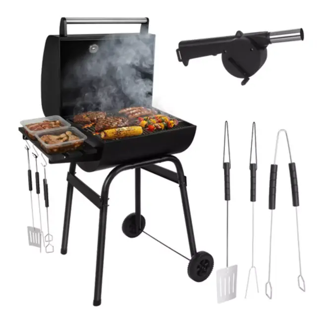 Kaminer Houtskool barbecue met thermometer en accessoires zwart 82 x 51 x 117 cm voor buitengebruik