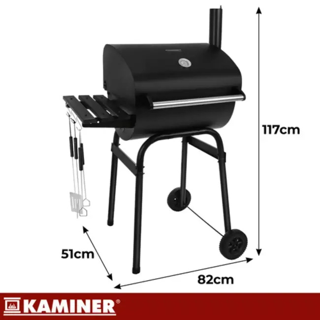 Kaminer Houtskool barbecue met thermometer en accessoires zwart 82 x 51 x 117 cm voor buitengebruik
