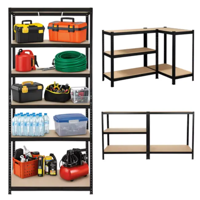 Bigstren Grote stellingkast zwart 220 x 100 x 45 cm met 5 verstelbare planken voor garage en magazijn