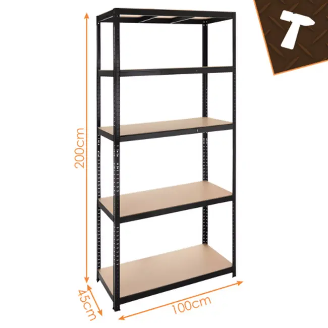 Bigstren Grote stellingkast zwart 220 x 100 x 45 cm met 5 verstelbare planken voor garage en magazijn