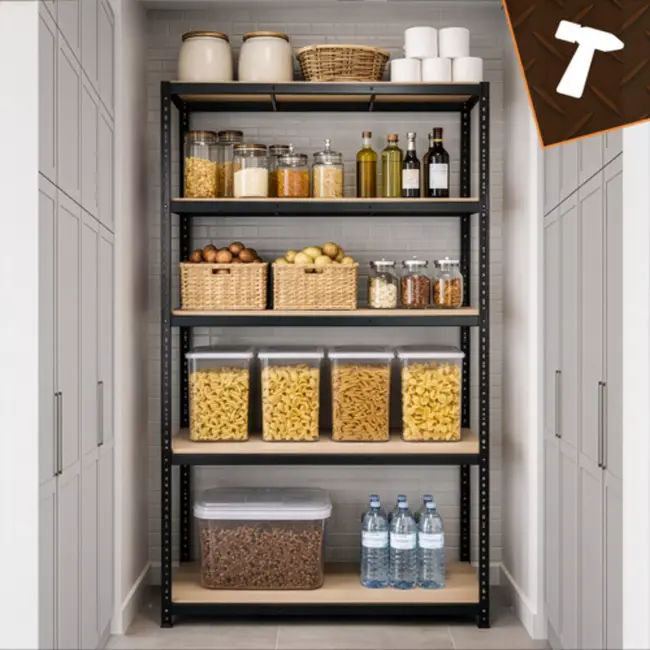 Bigstren Grote stellingkast zwart 220 x 100 x 45 cm met 5 verstelbare planken voor garage en magazijn