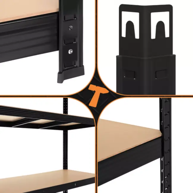 Bigstren Grote stellingkast zwart 220 x 100 x 45 cm met 5 verstelbare planken voor garage en magazijn