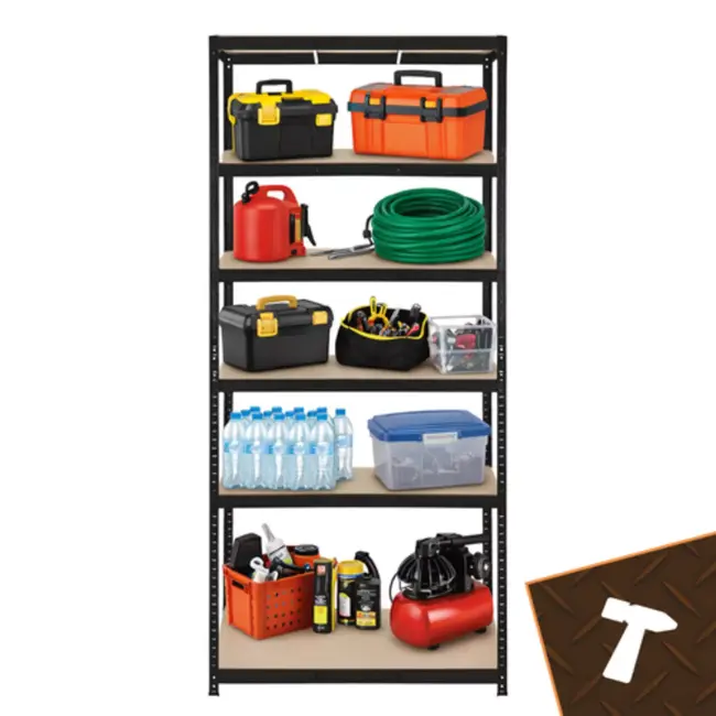 Bigstren Grote stellingkast zwart 220 x 100 x 45 cm met 5 verstelbare planken voor garage en magazijn