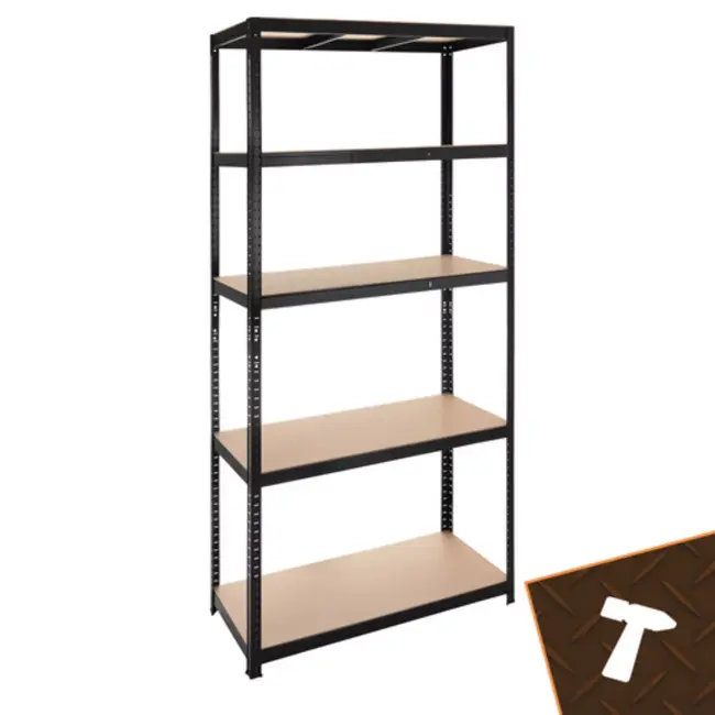 Bigstren Grote stellingkast zwart 220 x 100 x 45 cm met 5 verstelbare planken voor garage en magazijn