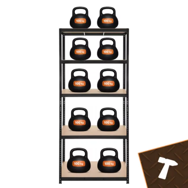 Bigstren Grote stellingkast zwart 220 x 100 x 45 cm met 5 verstelbare planken voor garage en magazijn