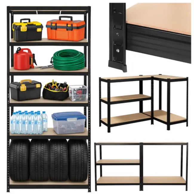 Bigstren Grote stellingkast zwart 220 x 100 x 45 cm met 5 verstelbare planken voor garage en magazijn