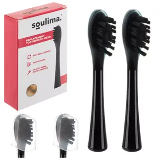 Soulima Vervangende opzetborstels zwart 2 stuks voor sonische tandenborstel Soulima X800 soft en medium