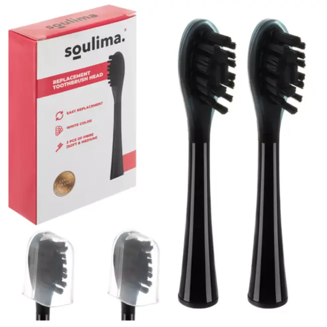 Soulima Vervangende opzetborstels zwart 2 stuks voor sonische tandenborstel Soulima X800 soft en medium