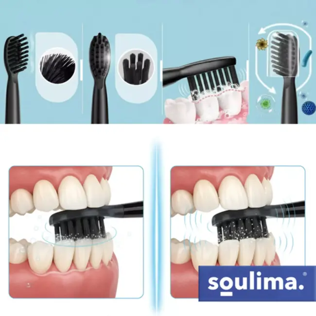 Soulima Vervangende opzetborstels zwart 2 stuks voor sonische tandenborstel Soulima X800 soft en medium
