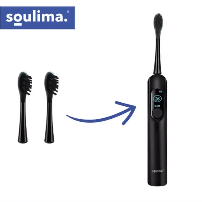 Soulima Vervangende opzetborstels zwart 2 stuks voor sonische tandenborstel Soulima X800 soft en medium