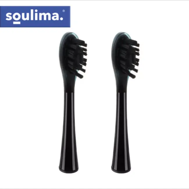 Soulima Vervangende opzetborstels zwart 2 stuks voor sonische tandenborstel Soulima X800 soft en medium