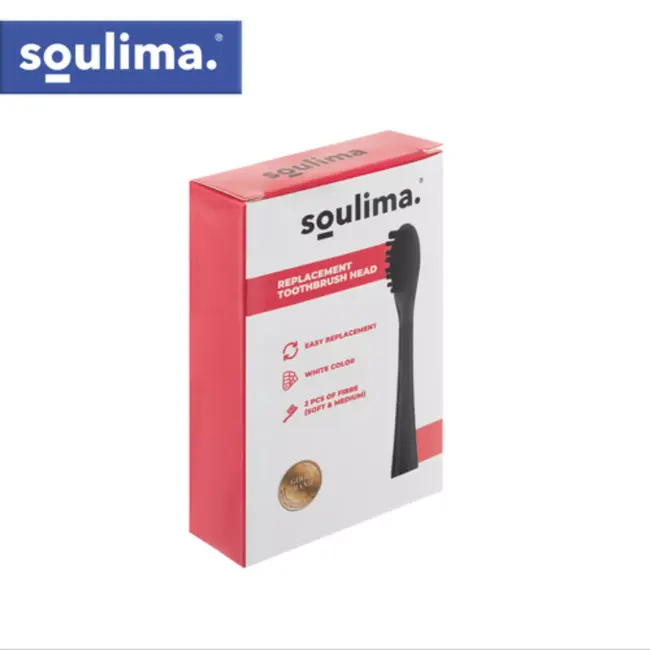 Soulima Vervangende opzetborstels zwart 2 stuks voor sonische tandenborstel Soulima X800 soft en medium