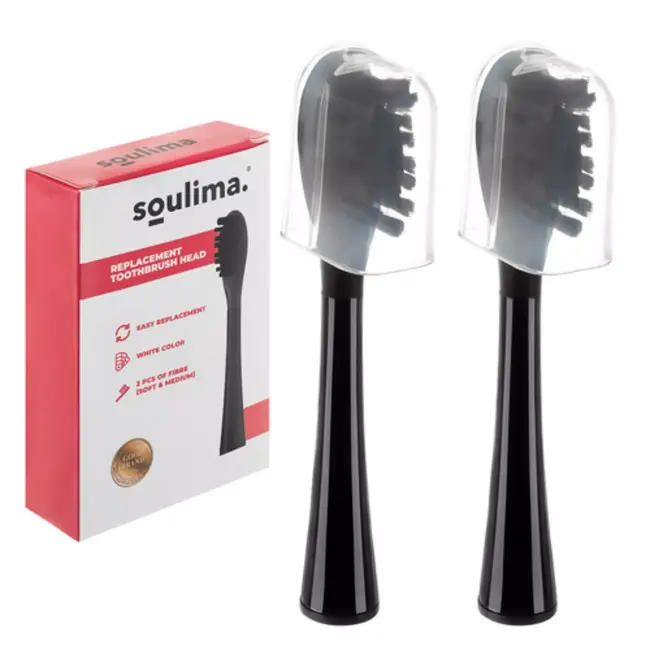 Soulima Vervangende opzetborstels zwart 2 stuks voor sonische tandenborstel Soulima X800 soft en medium