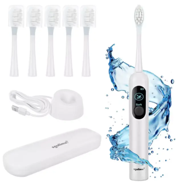 Soulima Sonische tandenborstel wit met 6 opzetborstels en inductielader voor dagelijks gebruik