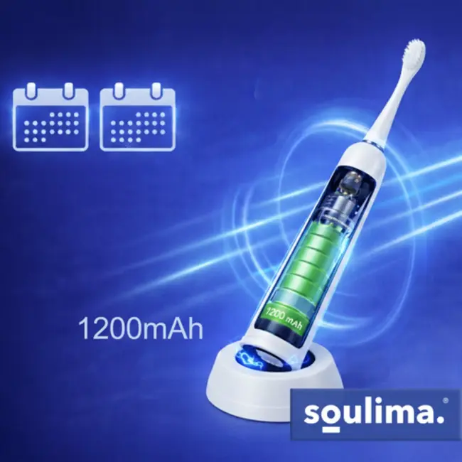 Soulima Sonische tandenborstel wit met 6 opzetborstels en inductielader voor dagelijks gebruik