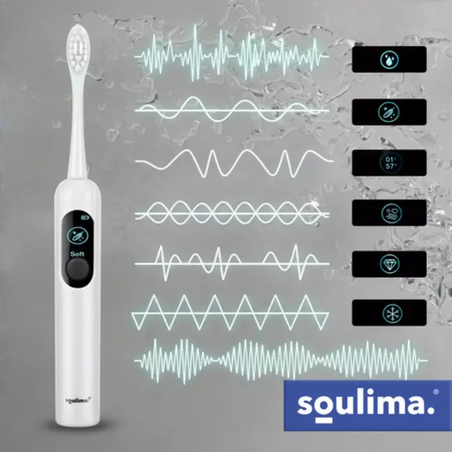 Soulima Sonische tandenborstel wit met 6 opzetborstels en inductielader voor dagelijks gebruik