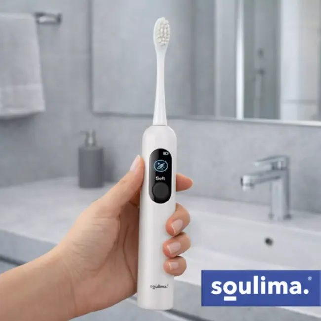 Soulima Sonische tandenborstel wit met 6 opzetborstels en inductielader voor dagelijks gebruik