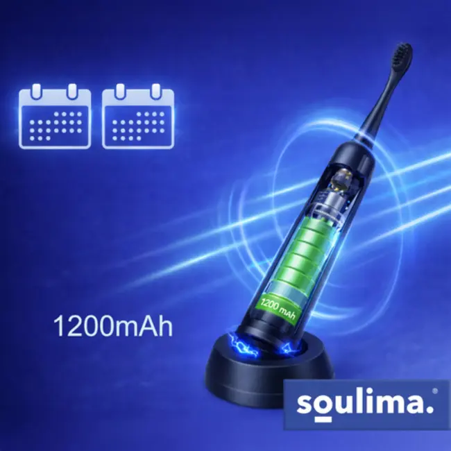 Soulima Sonische tandenborstel zwart met 6 opzetborstels en inductielader voor dagelijkse mondverzorging