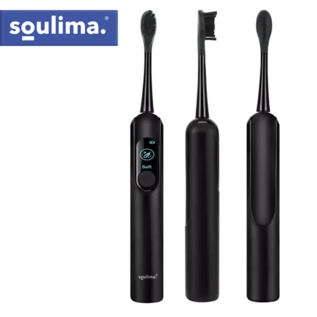 Soulima Sonische tandenborstel zwart met 6 opzetborstels en inductielader voor dagelijkse mondverzorging
