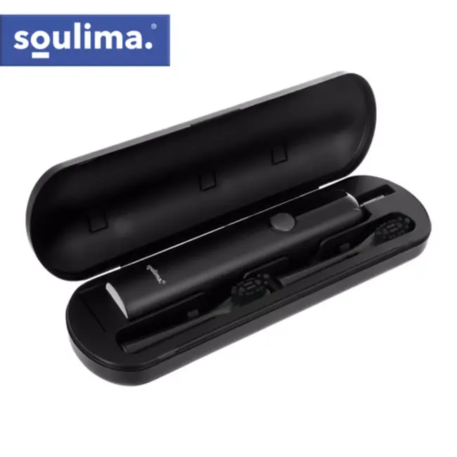 Soulima Sonische tandenborstel zwart met 6 opzetborstels en inductielader voor dagelijkse mondverzorging