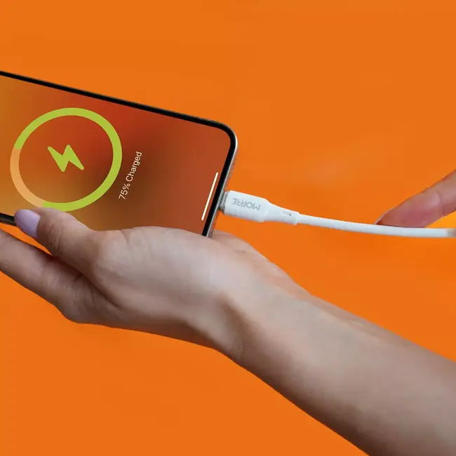 MORRE Witte USB-C kabel 1,2 m voor opladen en synchroniseren met 60 W snelladen en flexibele afwerking