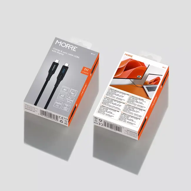 MORRE Zwarte USB-C kabel 1 m met display voor opladen data en beeld tot 240 W en 40 Gbps