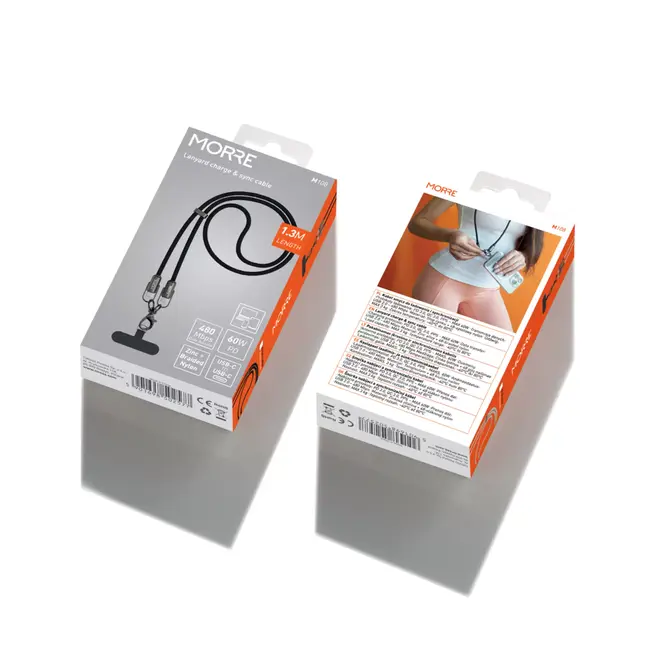 MORRE USB-C draagkoord kabel 1,3 m voor opladen en dragen met 60 W snelladen