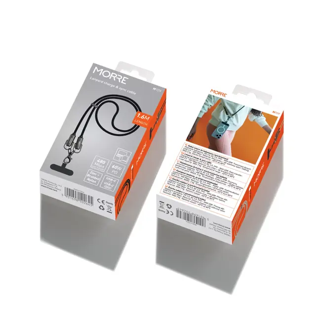 MORRE USB-C draagkoord kabel 1,6 m voor opladen en dragen met 60 W snelladen