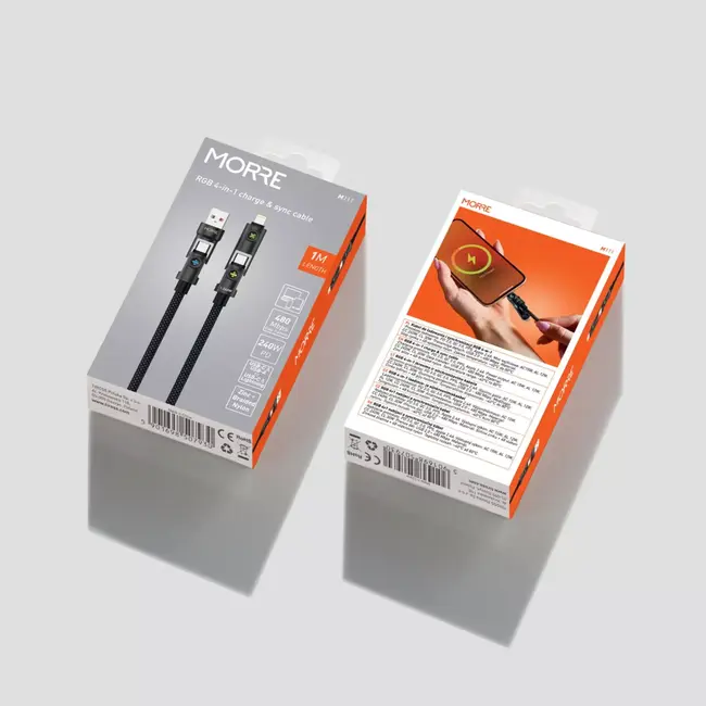 MORRE Universele 4-in-1 kabel USB-A en USB-C naar USB-C en Lightning 1 meter met 240 W snelladen